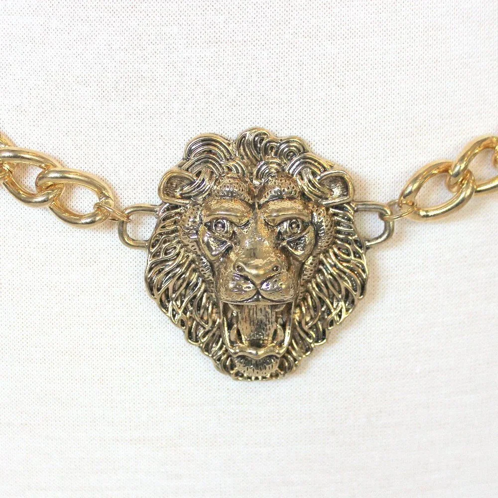 Lion of Judah Yeshua Aslan Chain Link Gold Tone Belt 44